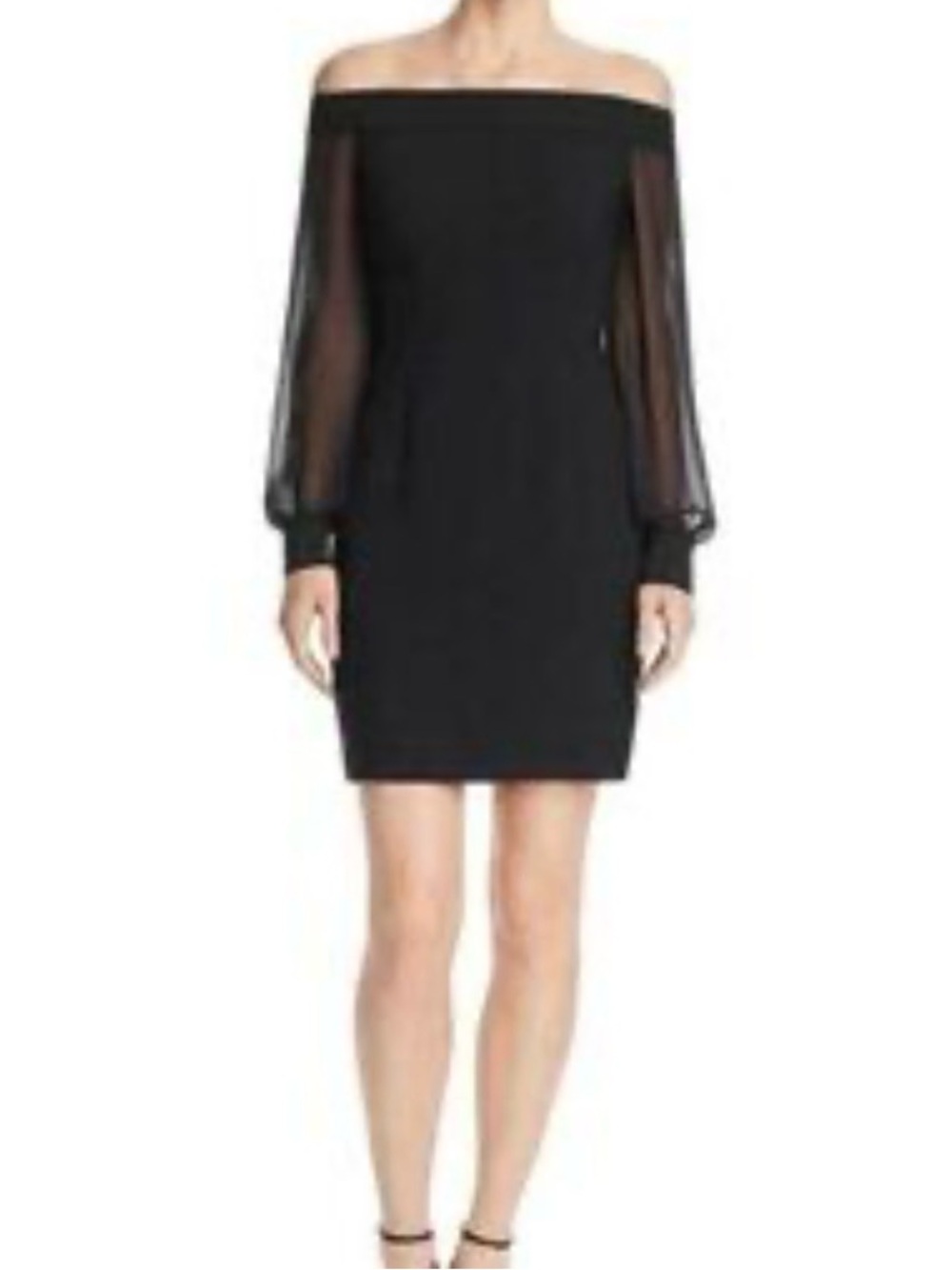 Aidan Mattox Dress Women’s Black Off Shoulder Chiffon Sheer Sleeve Crepe Mini 10